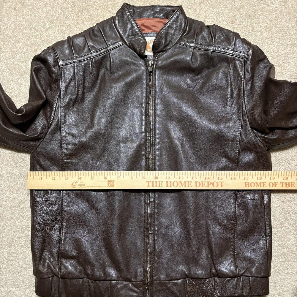 Overland Sheepskin Co Jacket Womens 10 Brown Leather Bomber Full Zip Collared - Picture 5 of 12